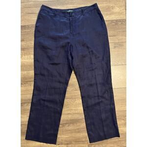 Lauren Ralph Lauren Navy Blue 100% Linen Trousers Pants‎ Size 16